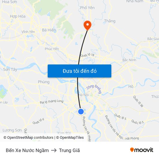 Bến Xe Nước Ngầm to Trung Giã map