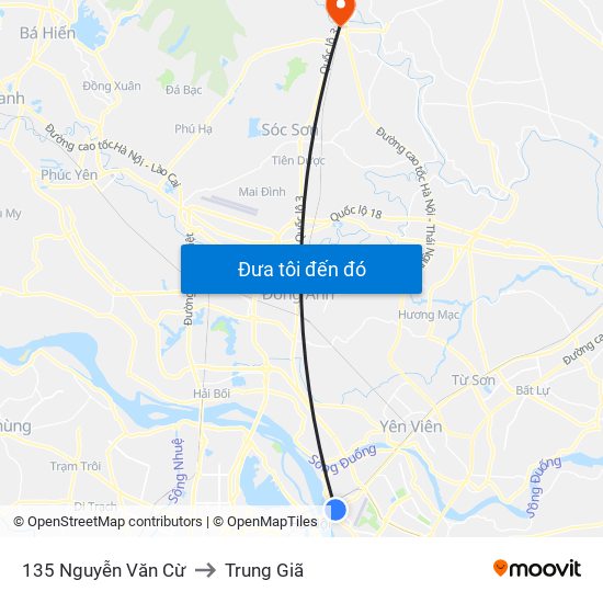135 Nguyễn Văn Cừ to Trung Giã map