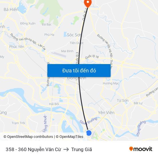 358 - 360 Nguyễn Văn Cừ to Trung Giã map