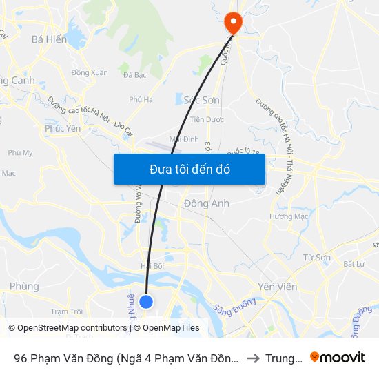 96 Phạm Văn Đồng (Ngã 4 Phạm Văn Đồng - Xuân Đỉnh) to Trung Giã map