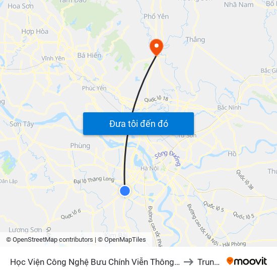 Học Viện Công Nghệ Bưu Chính Viễn Thông - Trần Phú (Hà Đông) to Trung Giã map