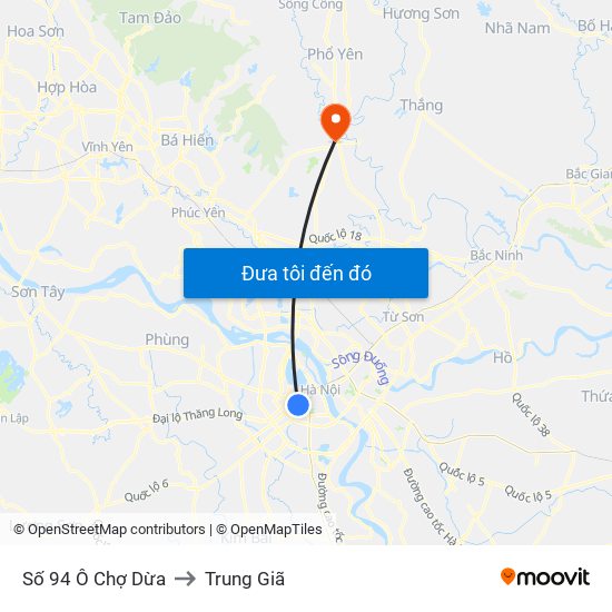 Số 94 Ô Chợ Dừa to Trung Giã map