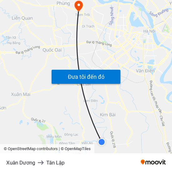 Xuân Dương to Tân Lập map