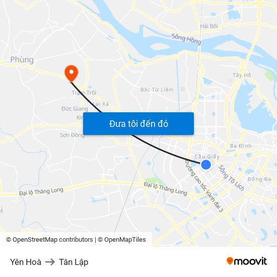 Yên Hoà to Tân Lập map