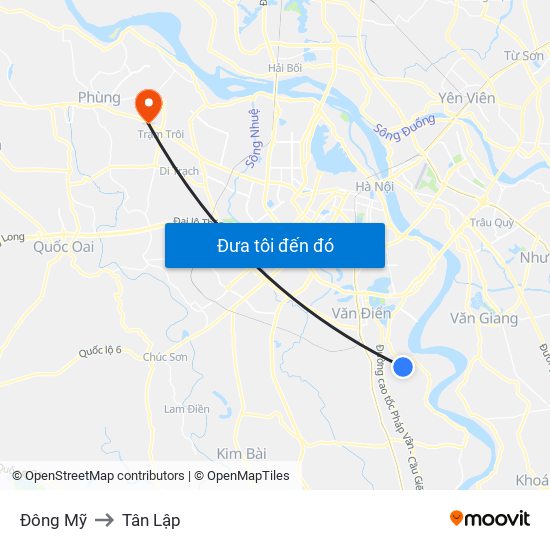 Đông Mỹ to Tân Lập map