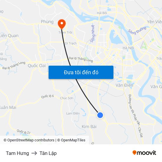 Tam Hưng to Tân Lập map