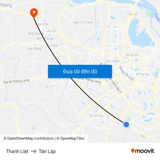 Thanh Liệt to Tân Lập map