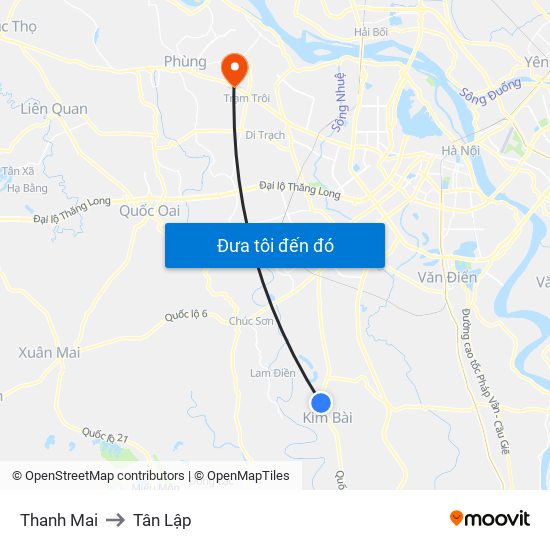 Thanh Mai to Tân Lập map