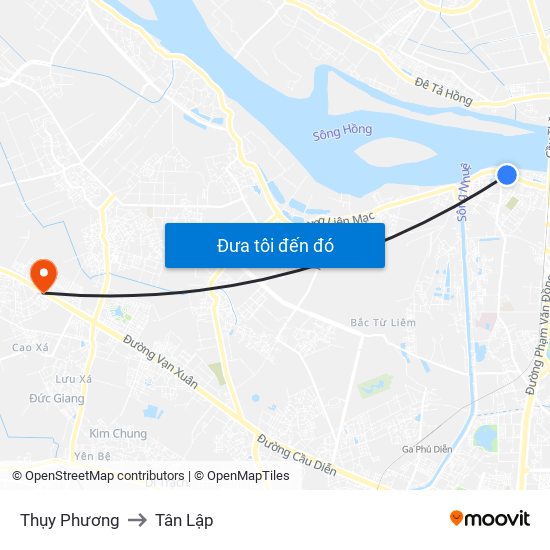 Thụy Phương to Tân Lập map