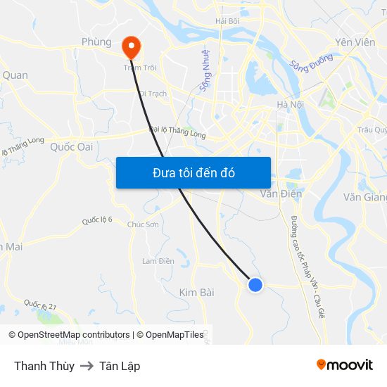 Thanh Thùy to Tân Lập map