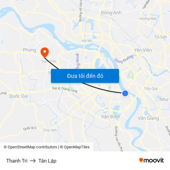 Thanh Trì to Tân Lập map