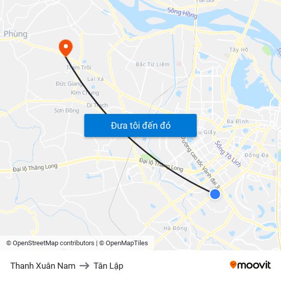 Thanh Xuân Nam to Tân Lập map