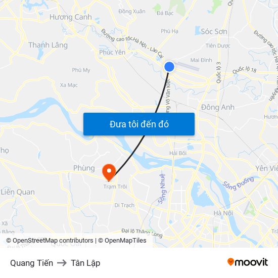 Quang Tiến to Tân Lập map