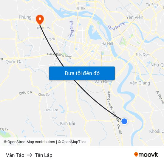 Vân Tảo to Tân Lập map