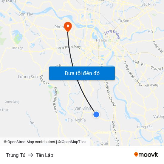 Trung Tú to Tân Lập map