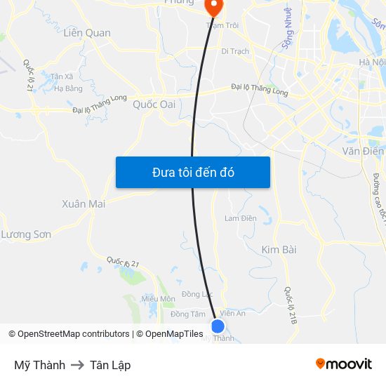 Mỹ Thành to Tân Lập map