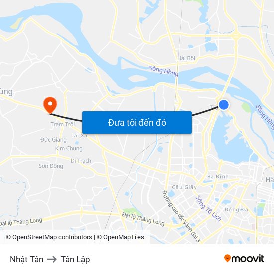 Nhật Tân to Tân Lập map