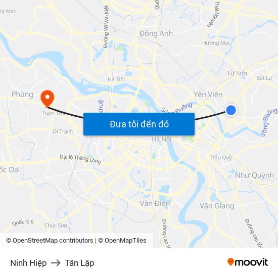 Ninh Hiệp to Tân Lập map