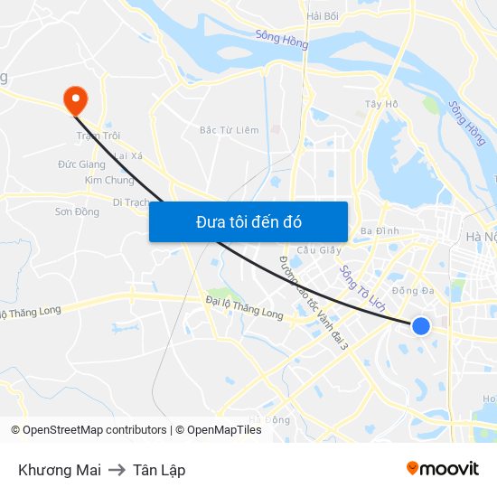 Khương Mai to Tân Lập map