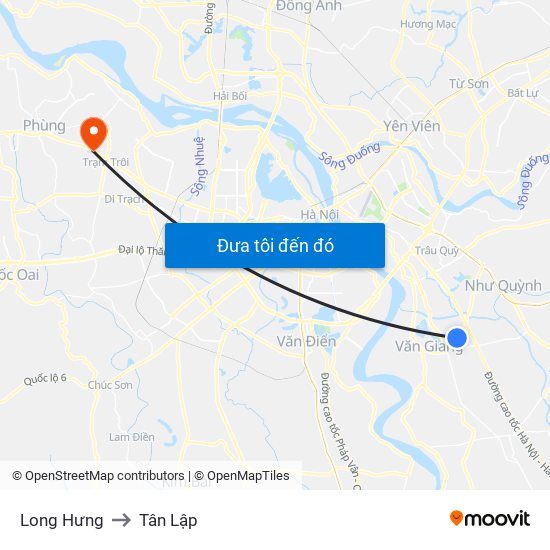 Long Hưng to Tân Lập map