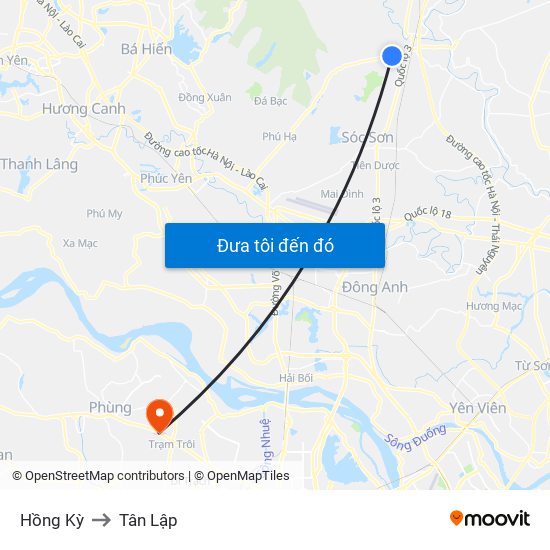 Hồng Kỳ to Tân Lập map