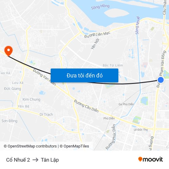 Cổ Nhuế 2 to Tân Lập map