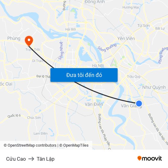 Cửu Cao to Tân Lập map