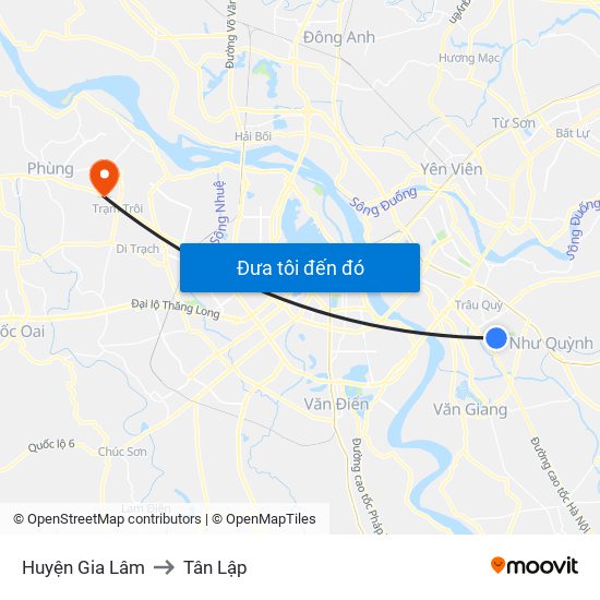 Huyện Gia Lâm to Tân Lập map