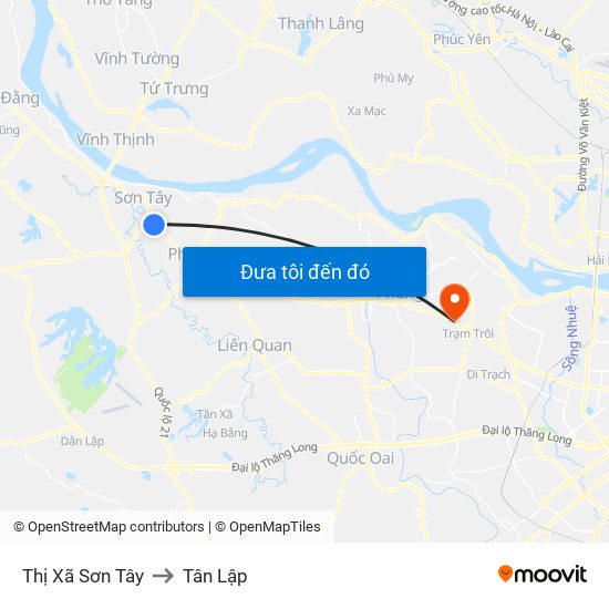 Thị Xã Sơn Tây to Tân Lập map