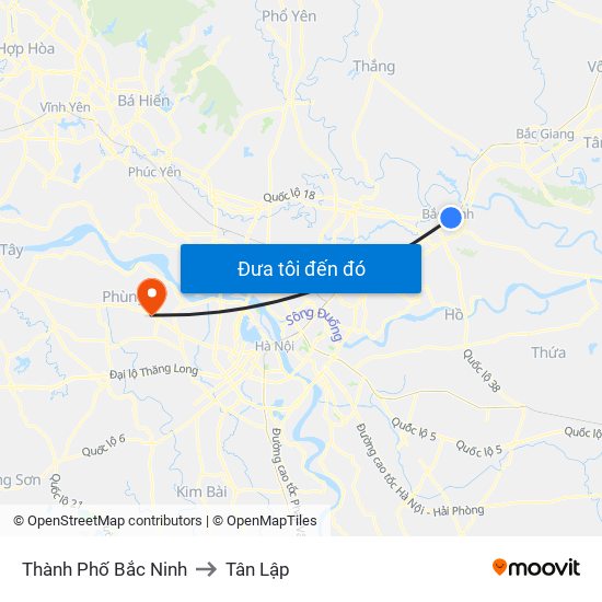 Thành Phố Bắc Ninh to Tân Lập map