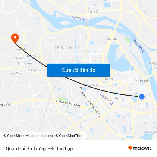 Quận Hai Bà Trưng to Tân Lập map