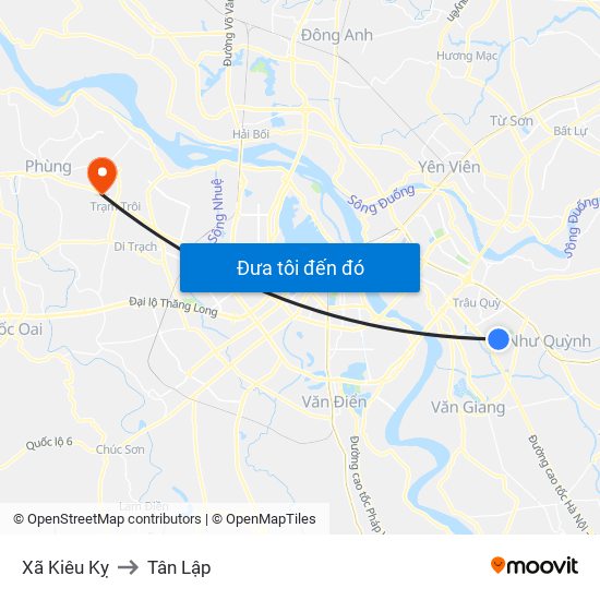 Xã Kiêu Kỵ to Tân Lập map