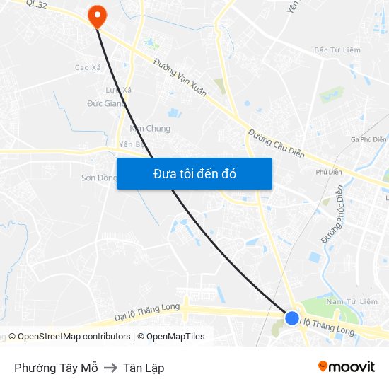 Phường Tây Mỗ to Tân Lập map