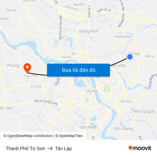 Thành Phố Từ Sơn to Tân Lập map