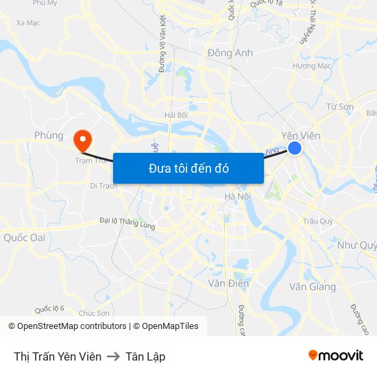 Thị Trấn Yên Viên to Tân Lập map