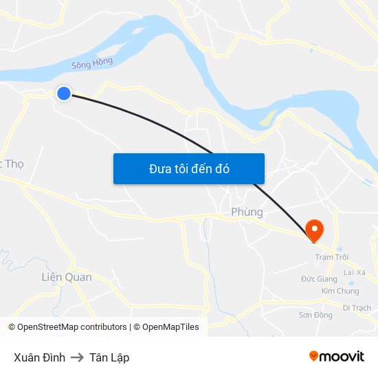 Xuân Đình to Tân Lập map