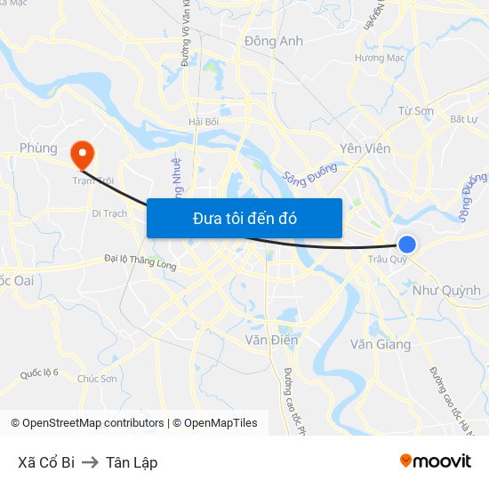 Xã Cổ Bi to Tân Lập map