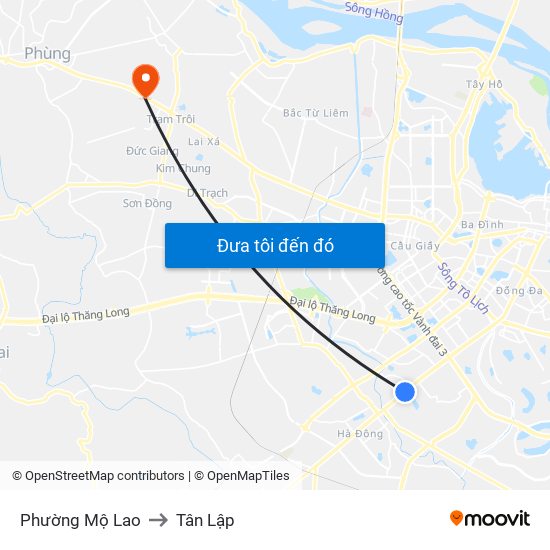 Phường Mộ Lao to Tân Lập map