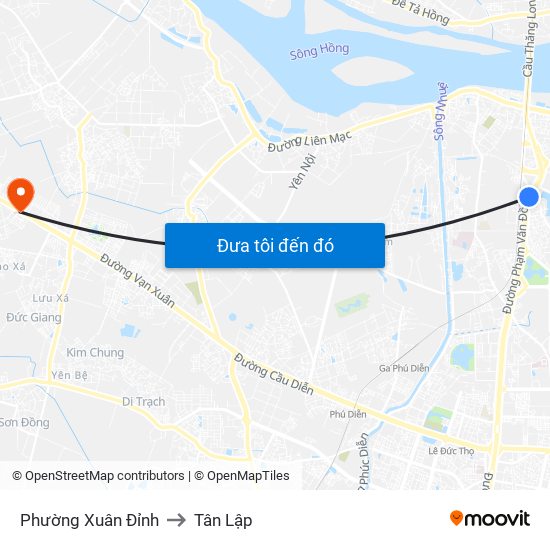 Phường Xuân Đỉnh to Tân Lập map