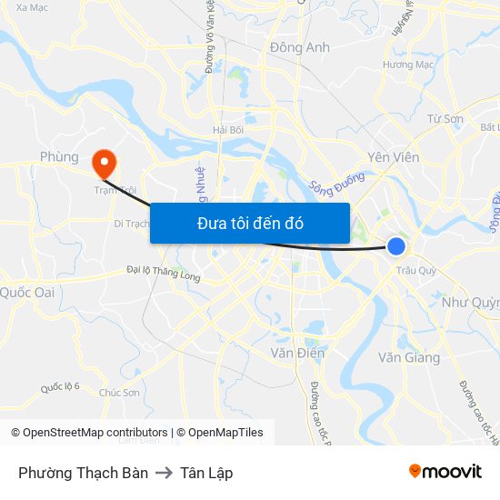 Phường Thạch Bàn to Tân Lập map