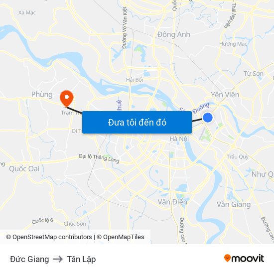 Đức Giang to Tân Lập map