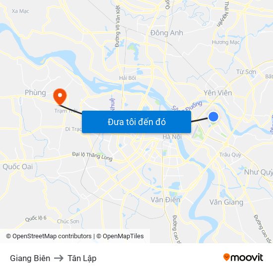 Giang Biên to Tân Lập map