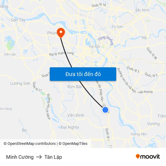 Minh Cường to Tân Lập map