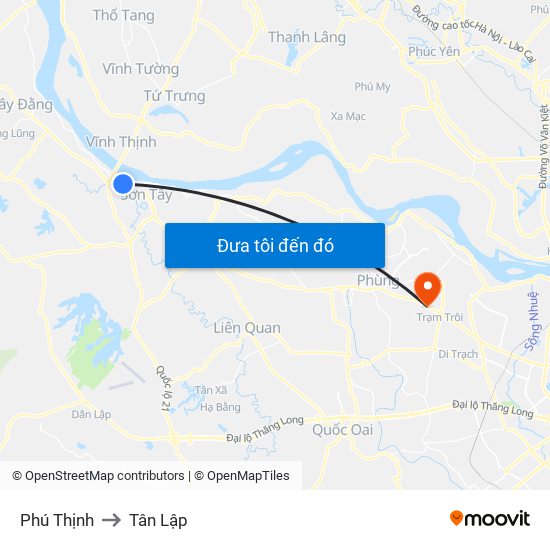 Phú Thịnh to Tân Lập map