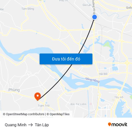 Quang Minh to Tân Lập map