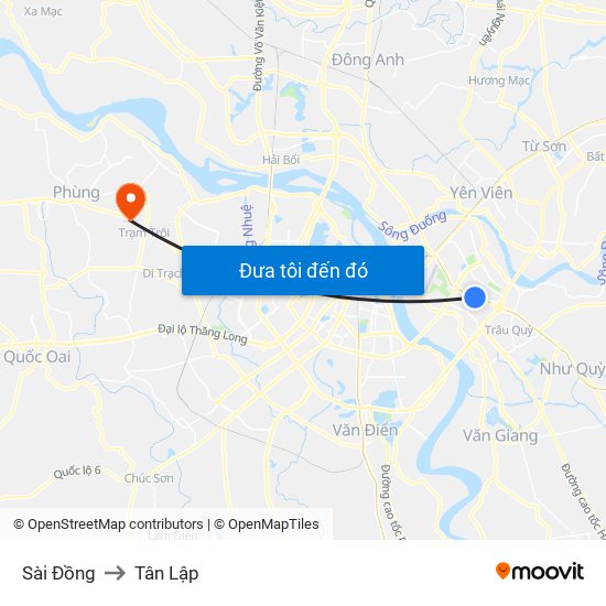 Sài Đồng to Tân Lập map