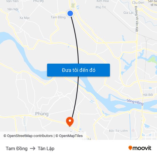 Tam Đồng to Tân Lập map