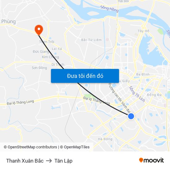 Thanh Xuân Bắc to Tân Lập map