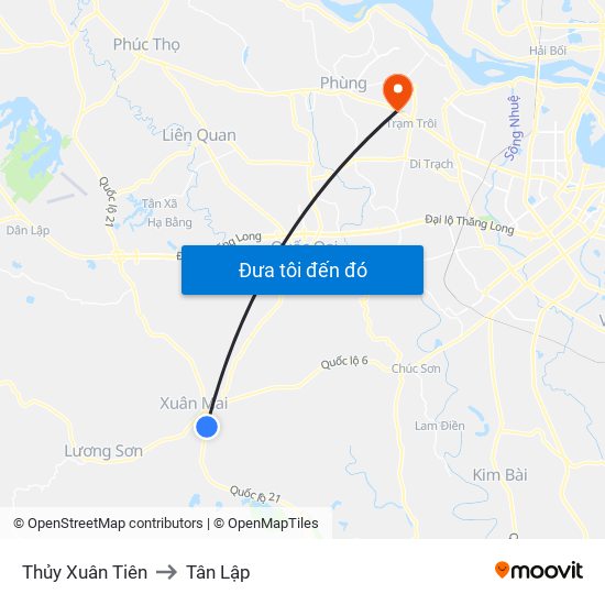 Thủy Xuân Tiên to Tân Lập map