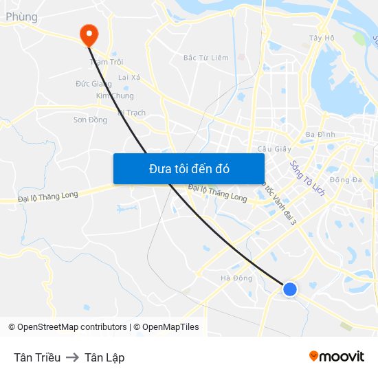 Tân Triều to Tân Lập map